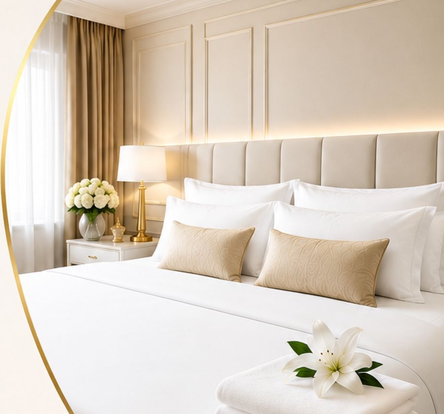Chambre préparée pour l'arrivée d'un voyageur